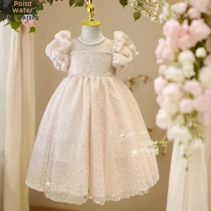 2024 Summer New Style Women's Baby Princess Dress Puffy Sleeves Trendy Girls Casual Dresses Woodland Theme Design