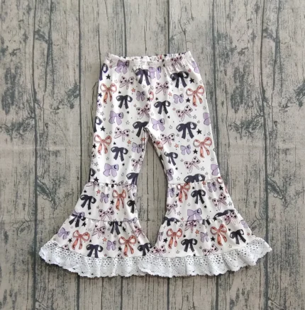 Wholesale Children Ghost Bows Clothes Kids Infant Halloween Bell Bottom Pants Toddler Spring Fall Clothing Baby Girl Trousers