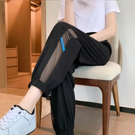 Fashion Straight Casual Drawstring Pants Streetwear Quick Dry High Waist Trousers Mesh Mesh Hollow Wide Leg Loose Pants Girls